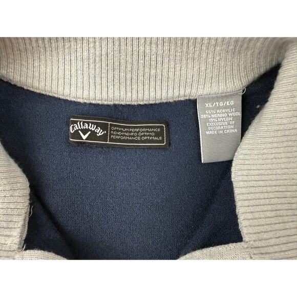 Callaway Golf Sweater Mens XL Navy Grey Quarter Zip Merino Wool Nylon Blend - Picture 3 of 10